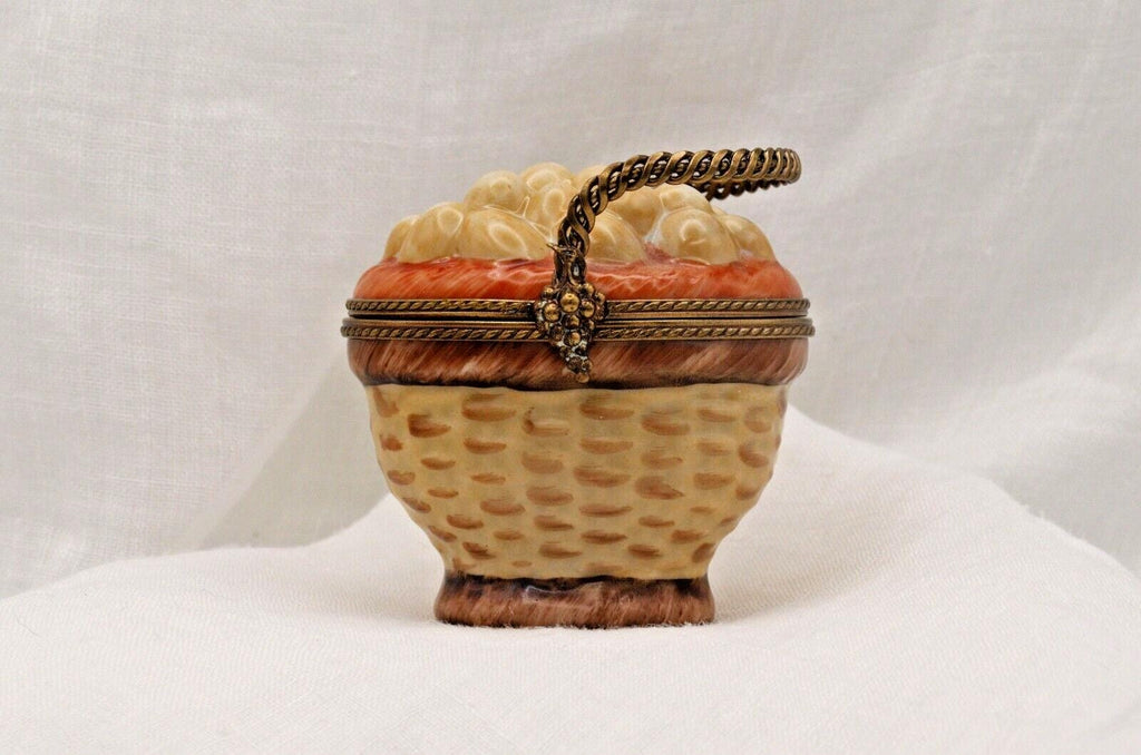 Limoges France Peint Main Egg Basket Trinket Box Hand Painted Porcelain