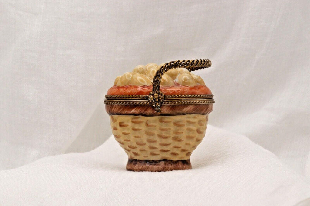 Limoges France Peint Main Egg Basket Trinket Box Hand Painted Porcelain