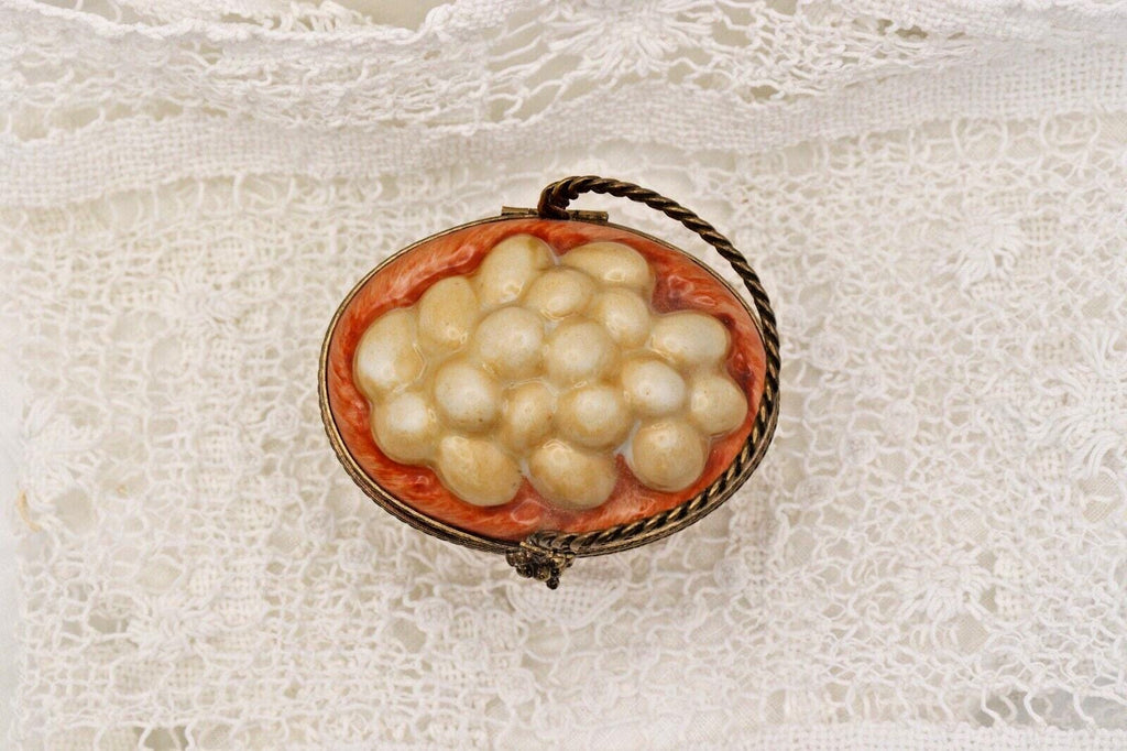 Limoges France Peint Main Egg Basket Trinket Box Hand Painted Porcelain