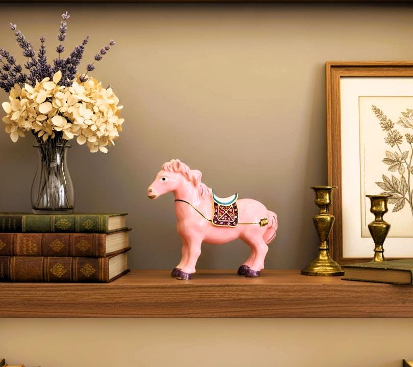 Keren Kopal Pink Horse Trinket Box, Jeweled Enamel Pony Keepsake Box, Swarovski Crystal Collectible Horse Figurine Gift