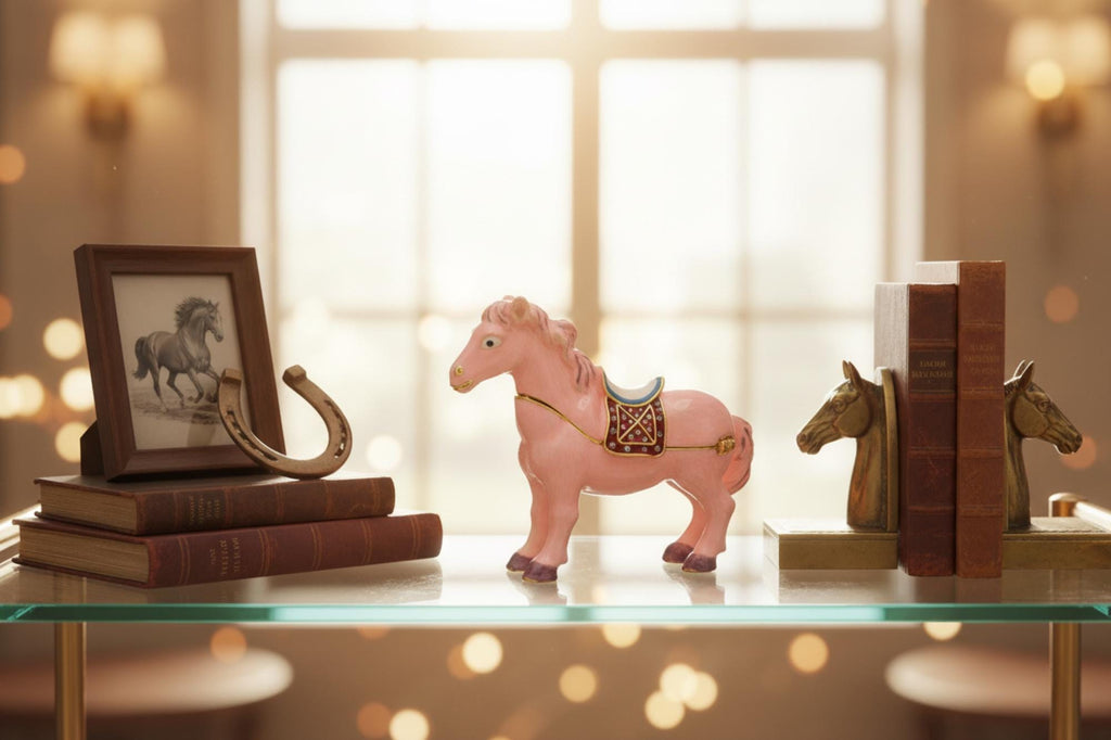Keren Kopal Pink Horse Trinket Box, Jeweled Enamel Pony Keepsake Box, Swarovski Crystal Collectible Horse Figurine Gift