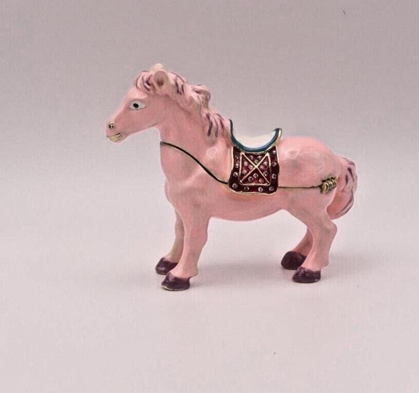 Keren Kopal Pink Horse Trinket Box, Jeweled Enamel Pony Keepsake Box, Swarovski Crystal Collectible Horse Figurine Gift
