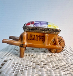 Limoges Trinket Box - Light brown Legumes wheel barrel with snail snap