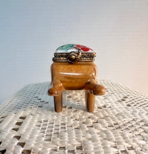 Limoges Trinket Box - Light brown Legumes wheel barrel with snail snap