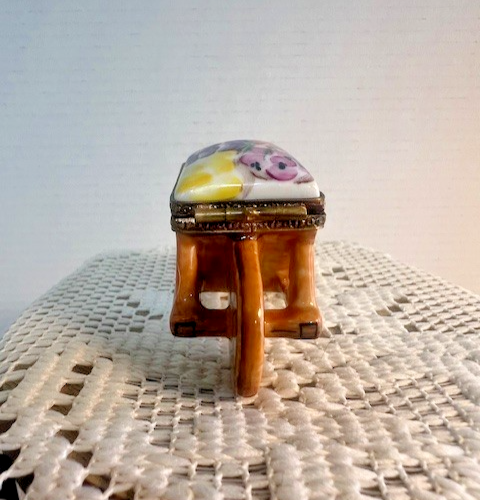 Limoges Trinket Box - Light brown Legumes wheel barrel with snail snap