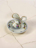 Vintage Limoges France hand painted pitcher and basin trinket box, floral porcelain vanity set