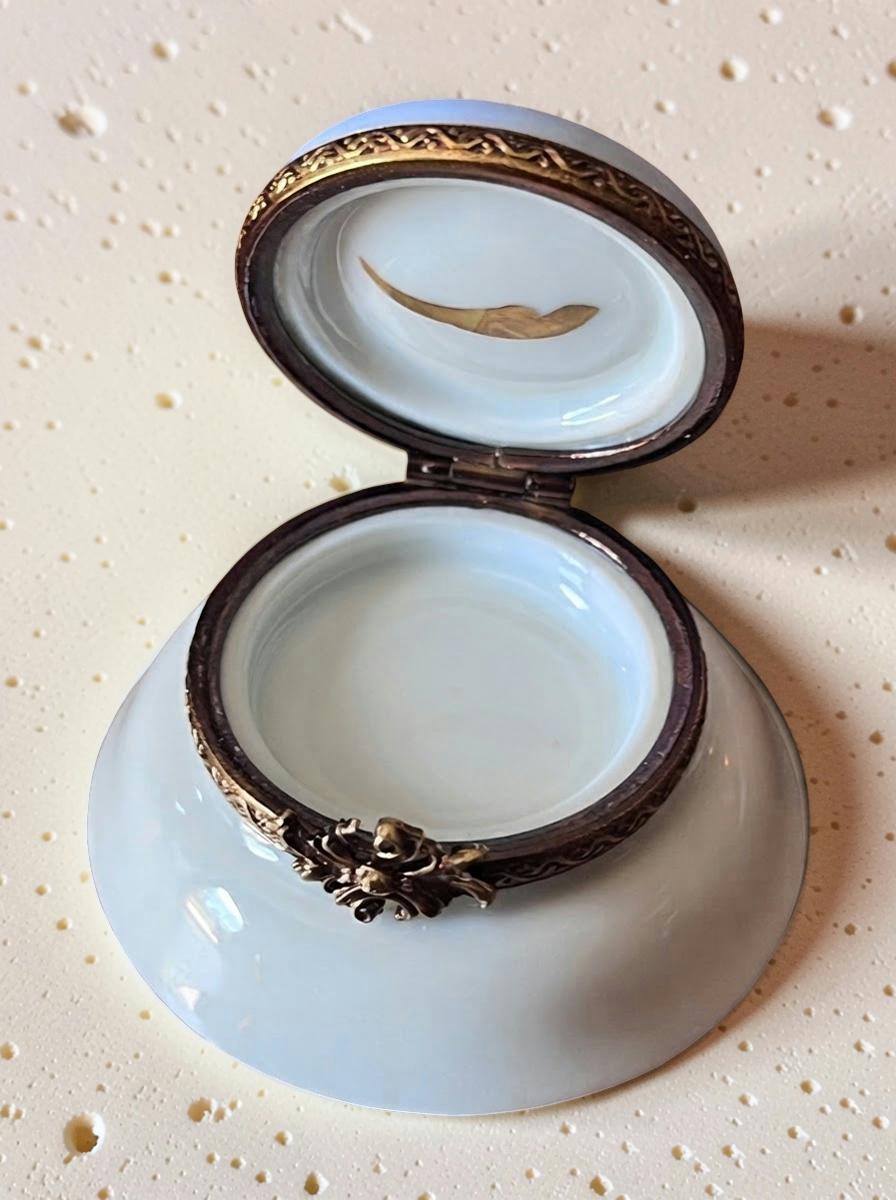 Vintage Limoges France hand painted pitcher and basin trinket box, floral porcelain vanity set