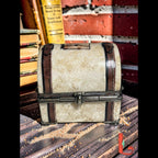 Vintage Parry Vieille Limoges France suitcase trinket box, hand painted New York Paris travel trunk