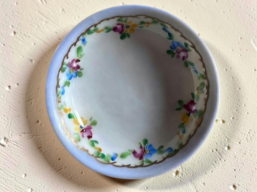 Vintage Limoges France hand painted pitcher and basin trinket box, floral porcelain vanity set
