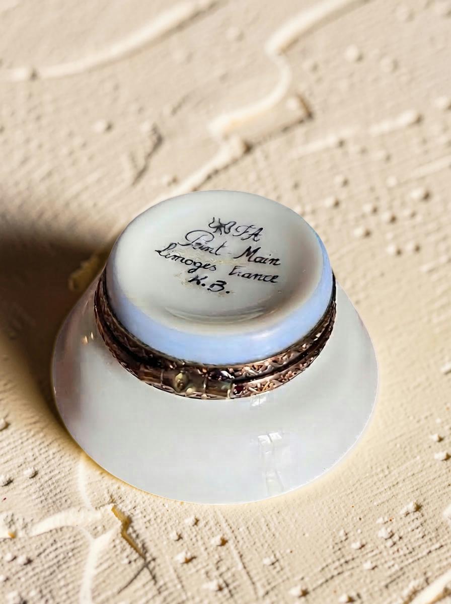 Vintage Limoges France hand painted pitcher and basin trinket box, floral porcelain vanity set