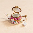 Vintage Rochard Limoges teapot trinket box, hand-painted floral porcelain box