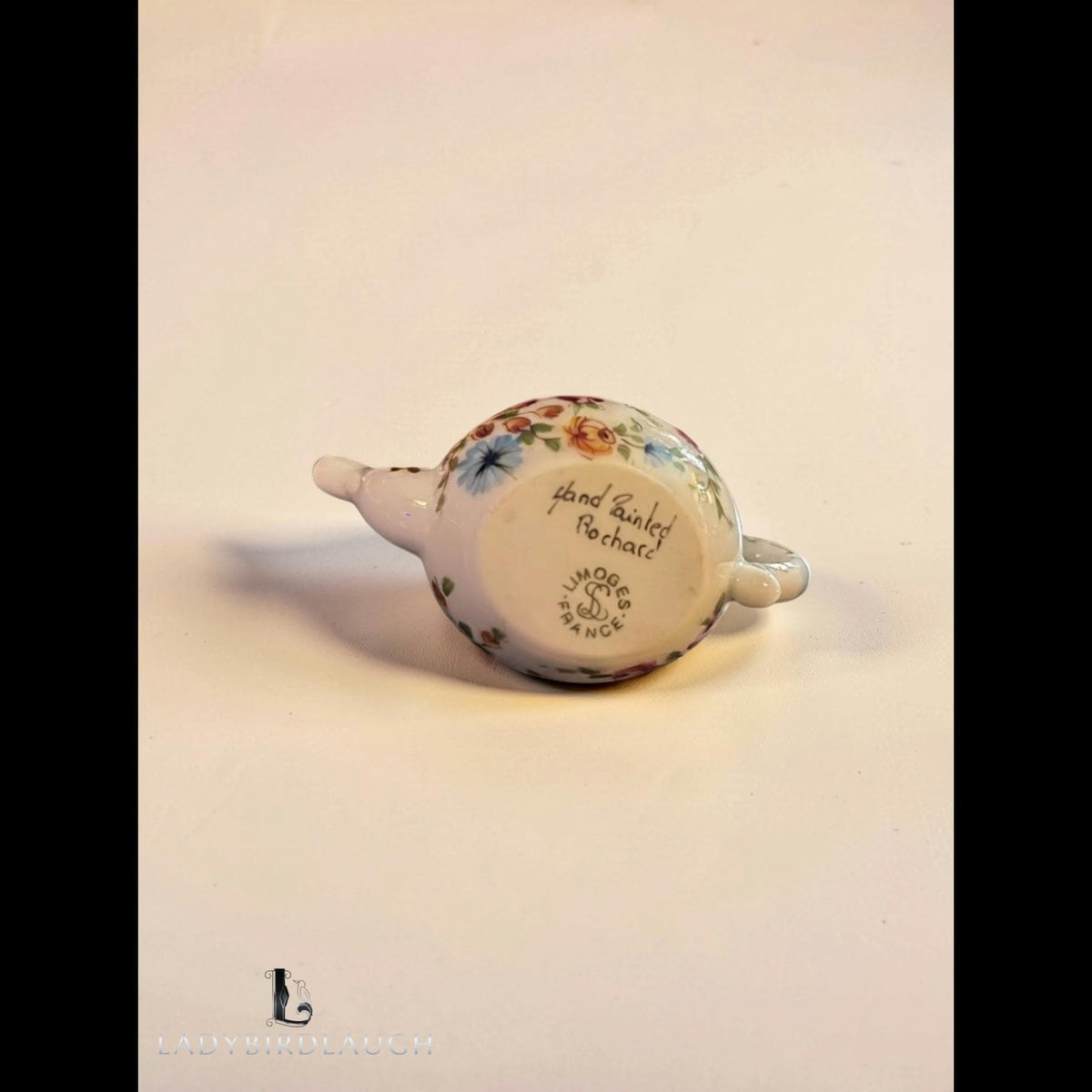 Vintage Rochard Limoges teapot trinket box, hand-painted floral porcelain box