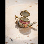 Vintage Rochard Limoges teapot trinket box, hand-painted floral porcelain box