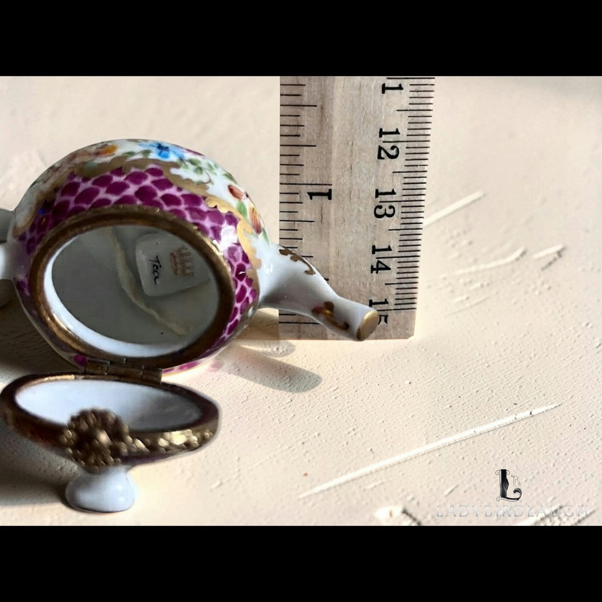Vintage Rochard Limoges teapot trinket box, hand-painted floral porcelain box