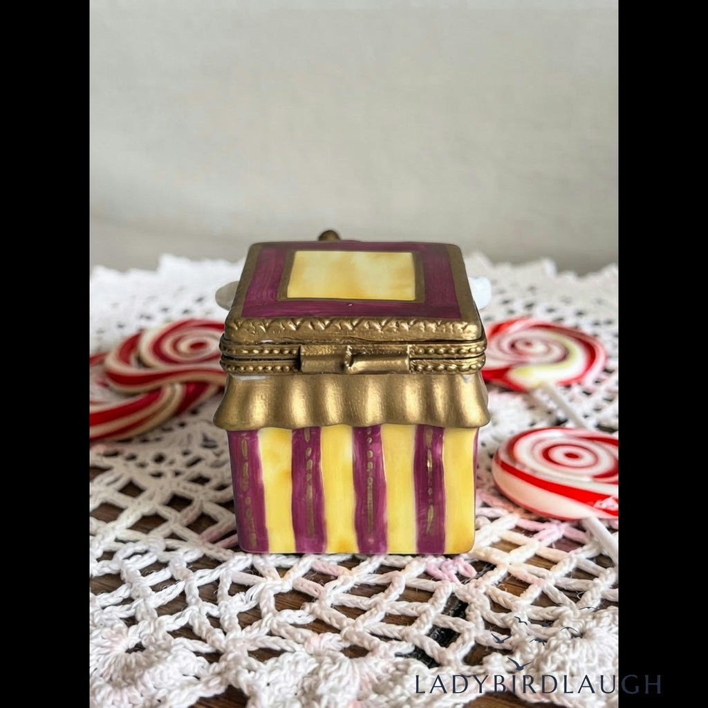 Vintage P.V. Limoges France hand painted jester jack-in-the-box porcelain trinket box