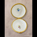 Vintage cobalt blue porcelain trinket box with crowned K mark, floral hinged pill box