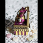 Vintage P.V. Limoges France hand painted jester jack-in-the-box porcelain trinket box