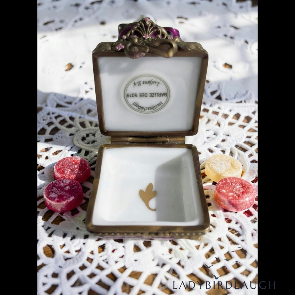 Vintage P.V. Limoges France hand painted jester jack-in-the-box porcelain trinket box