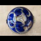 Vintage cobalt blue porcelain trinket box with crowned K mark, floral hinged pill box