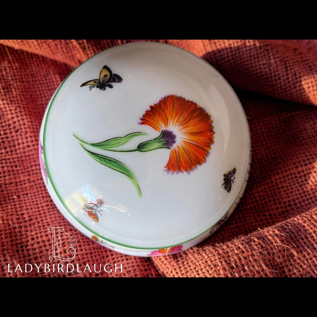 Tiffany & Co. Limoges France Tiffany Garden poppy and butterfly porcelain trinket box