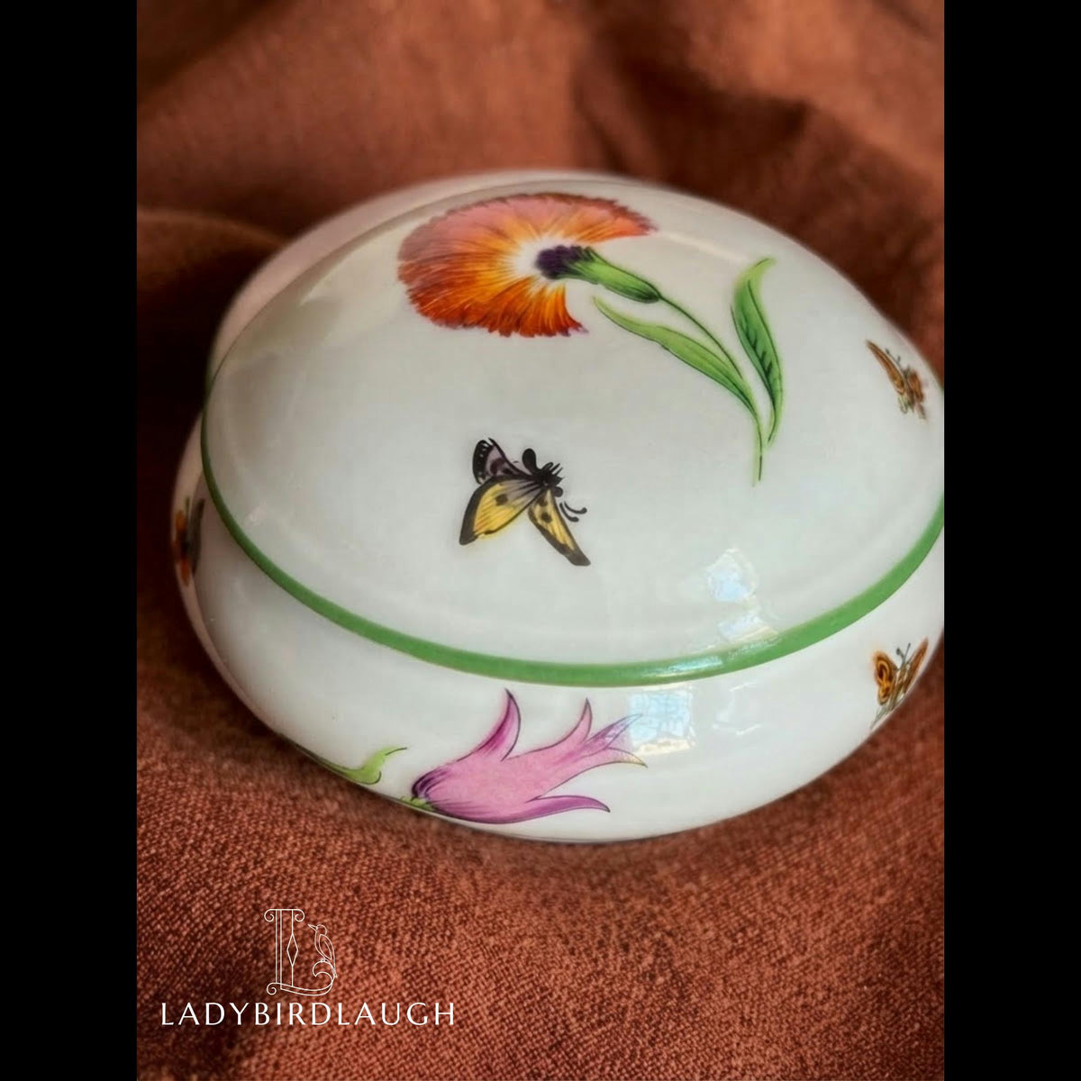 Tiffany & Co. Limoges France Tiffany Garden poppy and butterfly porcelain trinket box