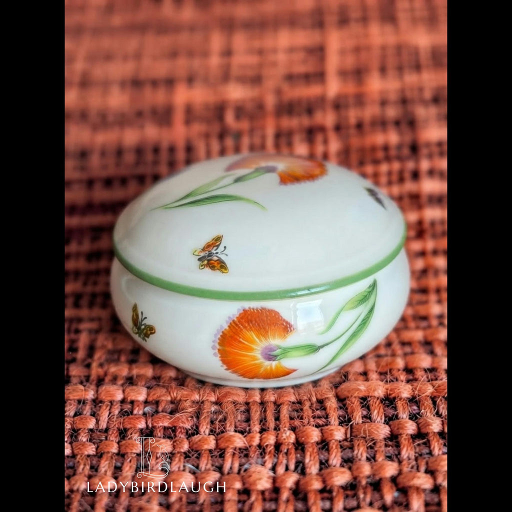 Tiffany & Co. Limoges France Tiffany Garden poppy and butterfly porcelain trinket box