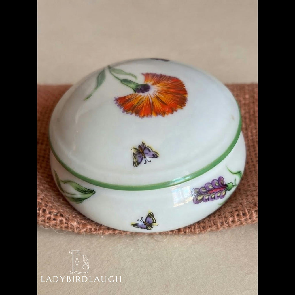Tiffany & Co. Limoges France Tiffany Garden poppy and butterfly porcelain trinket box