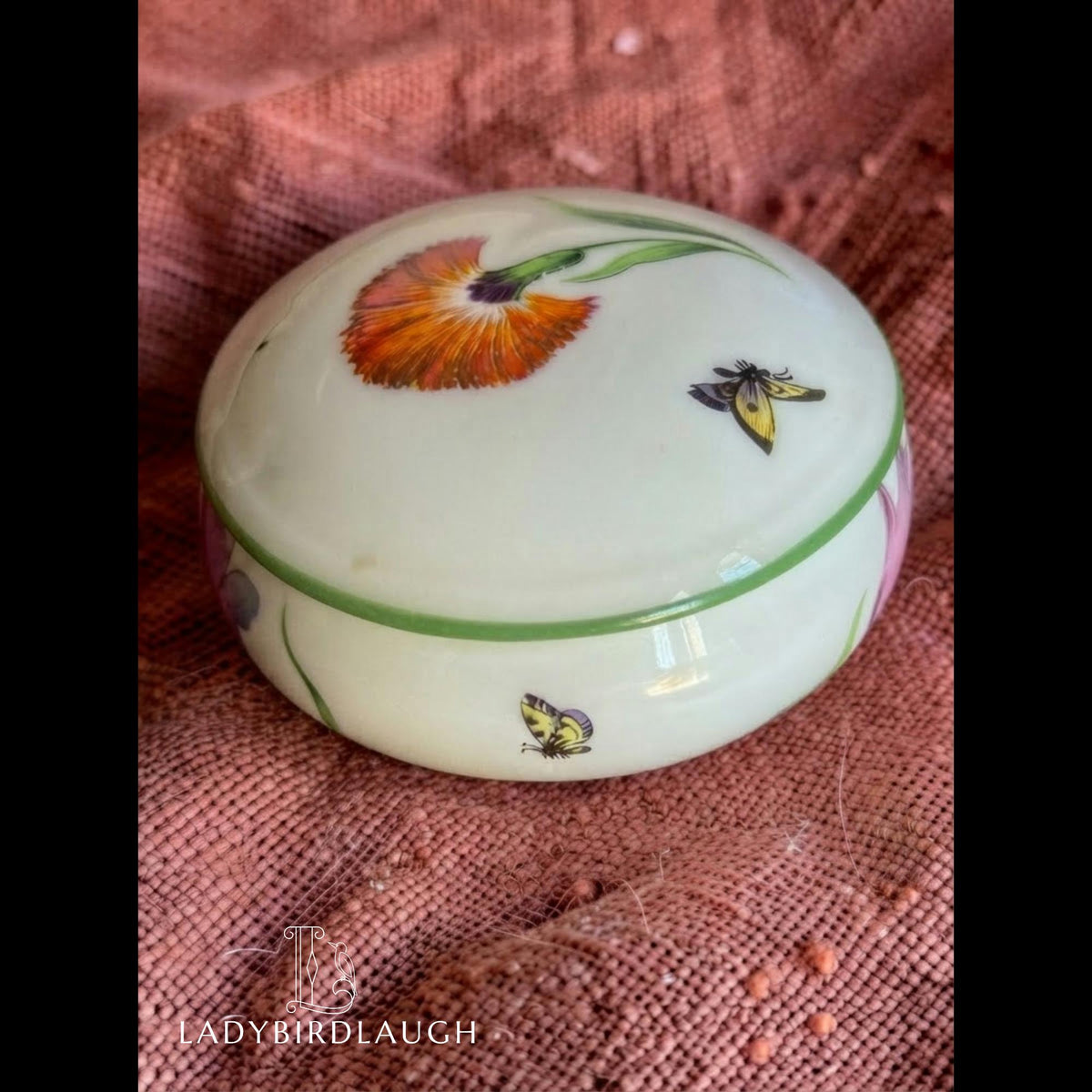 Tiffany & Co. Limoges France Tiffany Garden poppy and butterfly porcelain trinket box