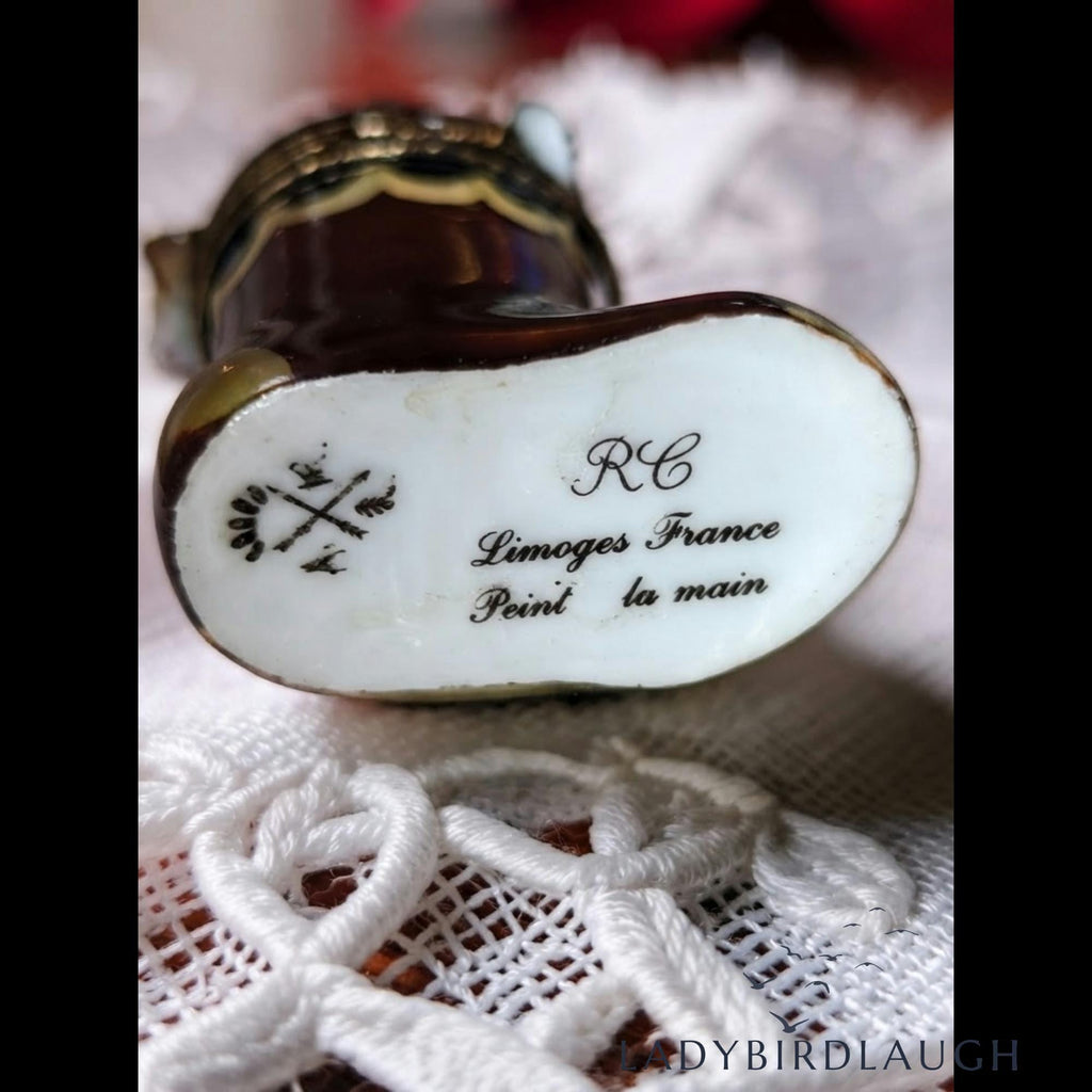 Limoges France kittens in Christmas stocking trinket box
