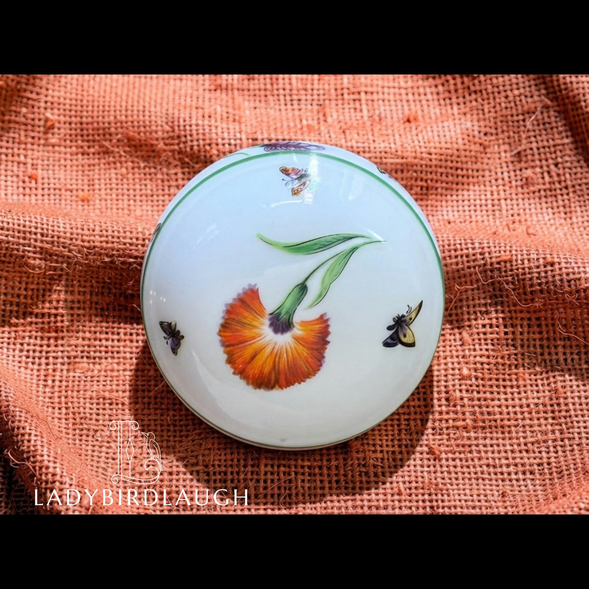 Tiffany & Co. Limoges France Tiffany Garden poppy and butterfly porcelain trinket box