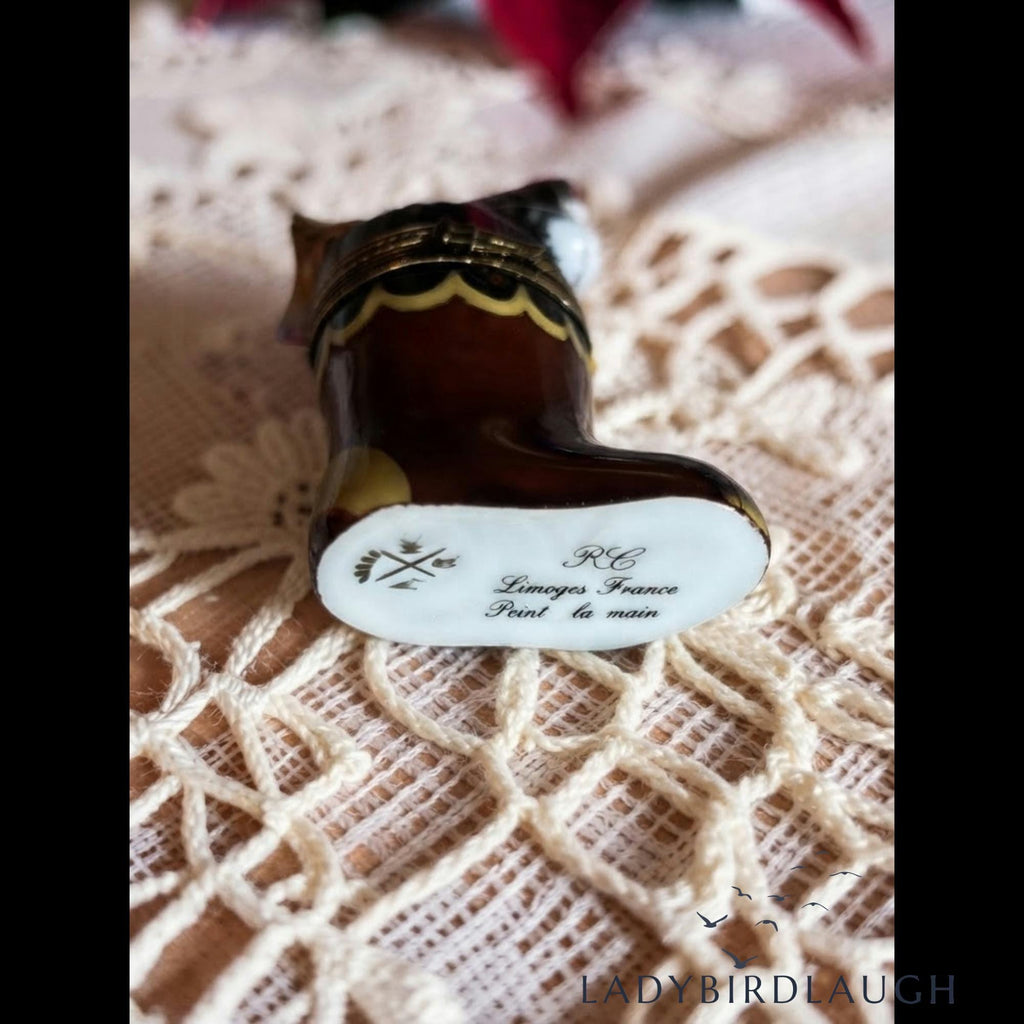 Limoges France kittens in Christmas stocking trinket box