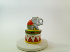 Eximious Limoges circus elephant on drum trinket box, hand painted French porcelain collectible