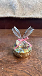 Artoria Limoges champagne toast trinket box, hand painted French porcelain with glass flutes, wedding anniversary collectible