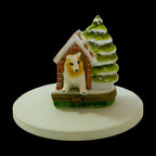 Limoges France doghouse trinket box with dog and snowy Christmas tree, hand-painted porcelain