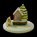 Limoges France doghouse trinket box with dog and snowy Christmas tree, hand-painted porcelain