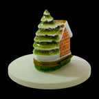 Limoges France doghouse trinket box with dog and snowy Christmas tree, hand-painted porcelain