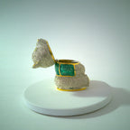 Rhinestone teddy bear trinket box, green jeweled eyes, gold-tone accents