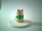 Rhinestone teddy bear trinket box, green jeweled eyes, gold-tone accents