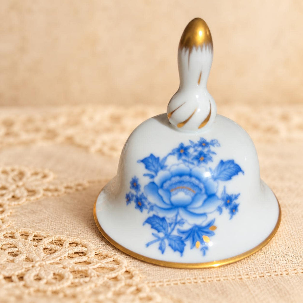 Herend hand-painted blue floral porcelain bell with gold trim, Hungary collectible