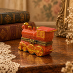 Limoges France red locomotive train trinket box