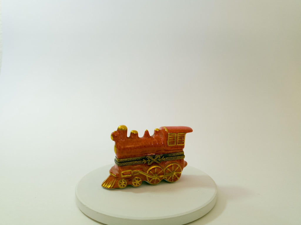 Limoges France red locomotive train trinket box