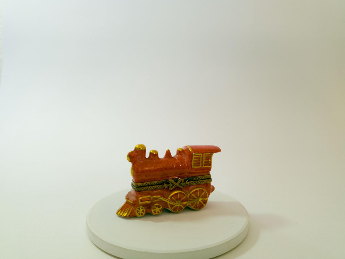 Limoges France red locomotive train trinket box