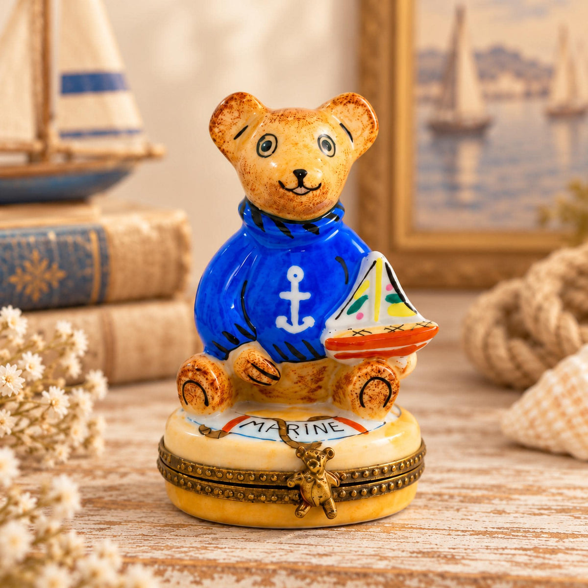 Rochard Limoges Sailor Teddy Bear Trinket Box