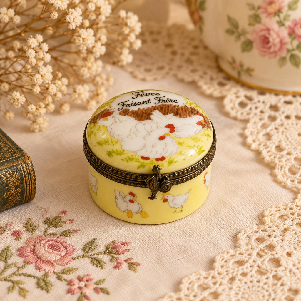 Three French Hens Limoges trinket box, 12 Days of Christmas