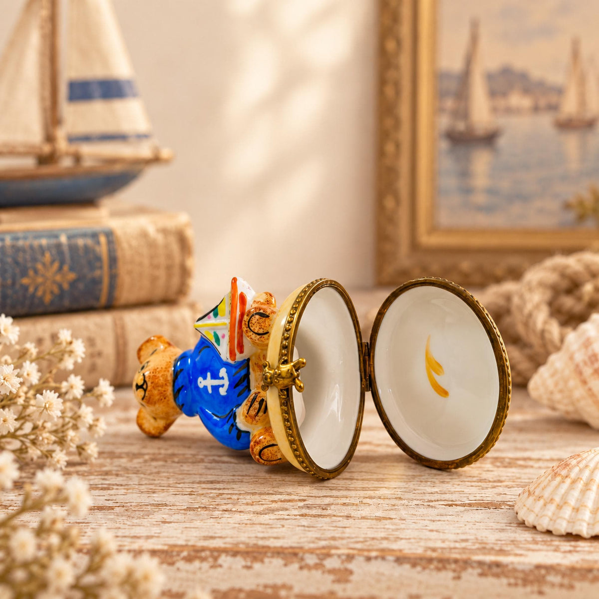 Rochard Limoges Sailor Teddy Bear Trinket Box