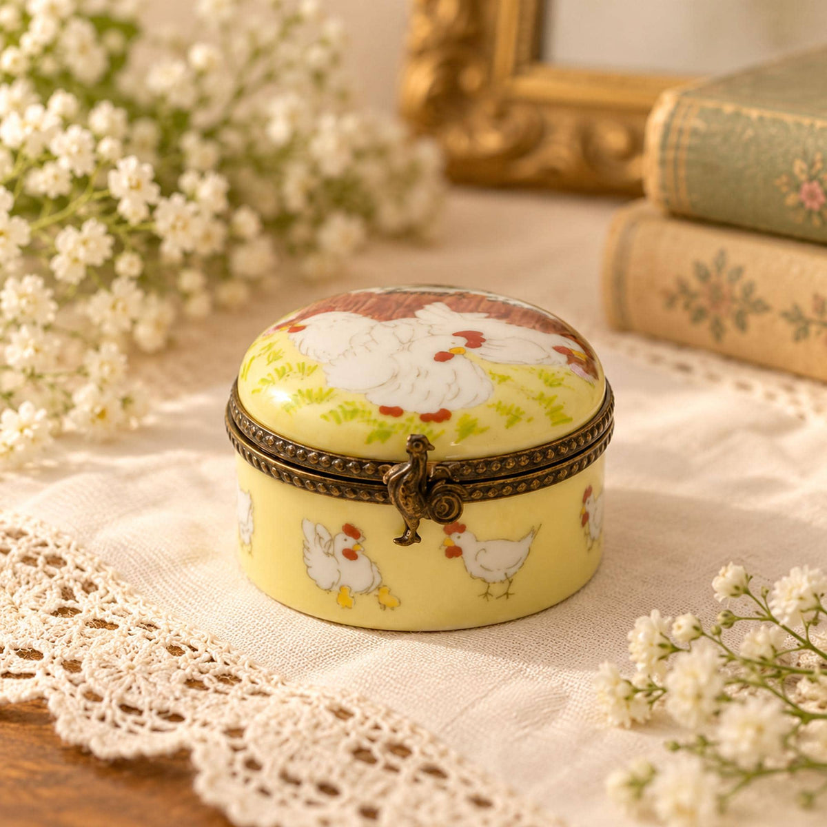 Three French Hens Limoges trinket box, 12 Days of Christmas