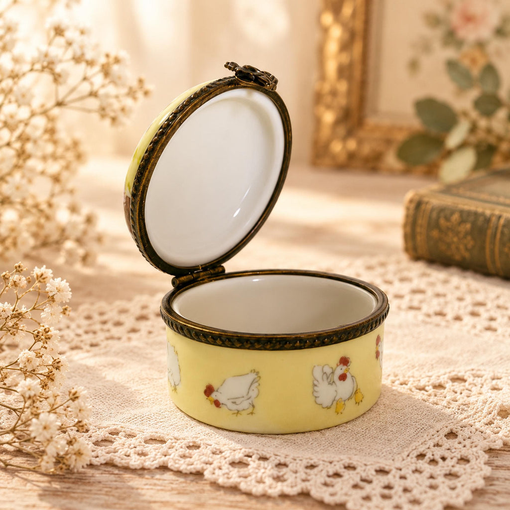 Three French Hens Limoges trinket box, 12 Days of Christmas
