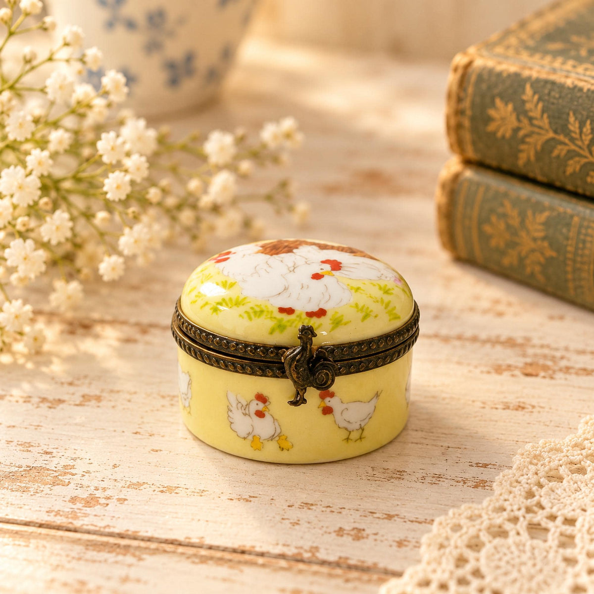 Three French Hens Limoges trinket box, 12 Days of Christmas