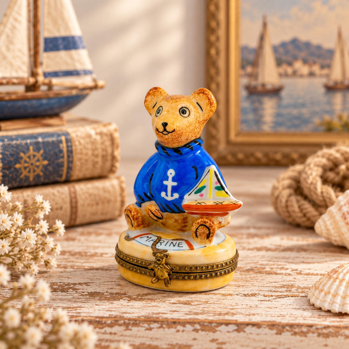 Rochard Limoges Sailor Teddy Bear Trinket Box