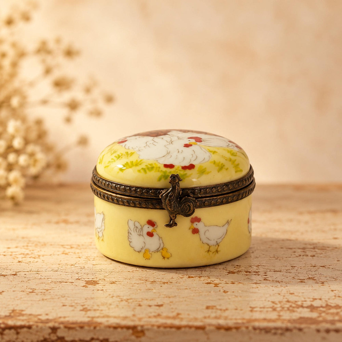 Three French Hens Limoges trinket box, 12 Days of Christmas